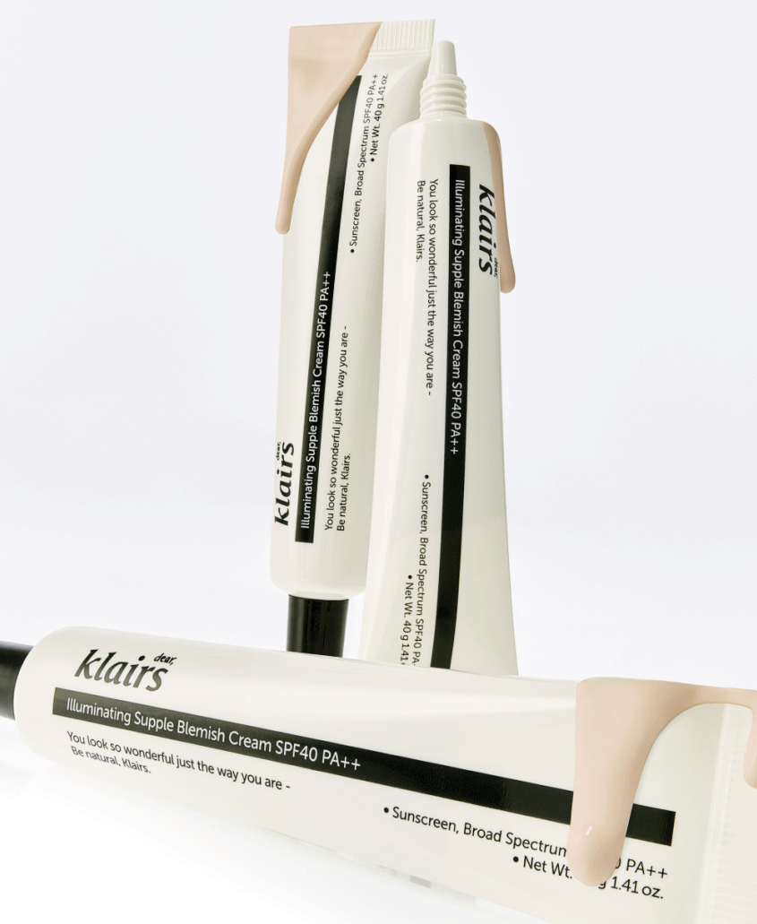 Dear Klairs Illuminating Supple Blemish Cream SPF40 PA++ product tubes — Neutral Beige shade