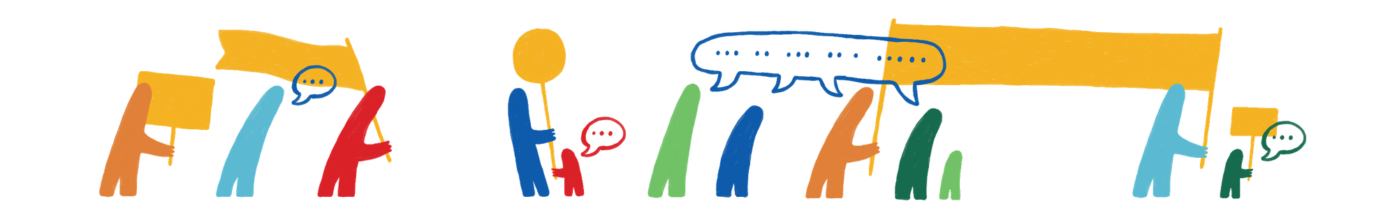 The Auntie Bulletin Graphy Story Strip with Stick Figure People in Various Colors