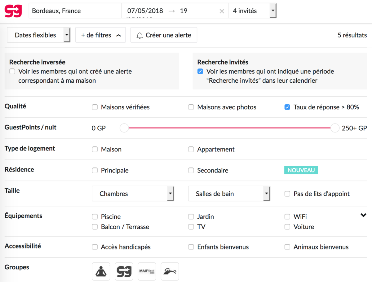 filtres HomeExchange