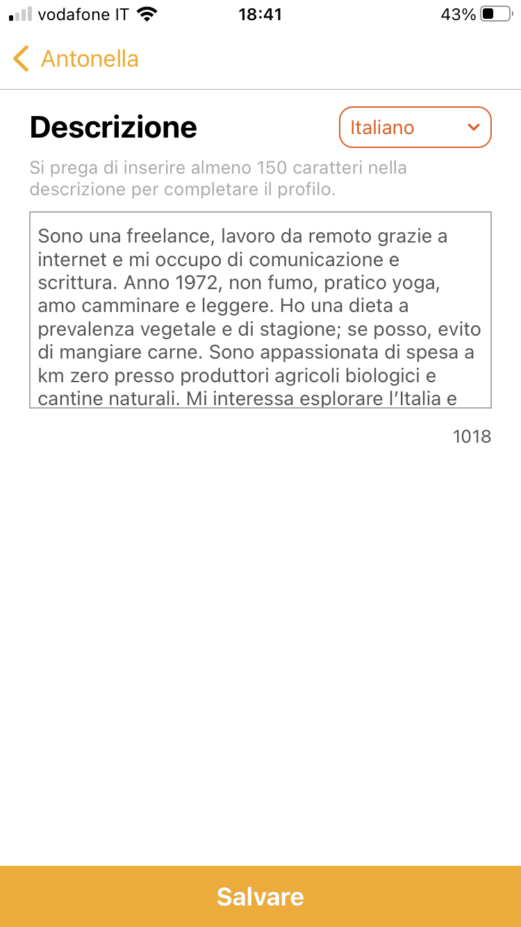 Il campo Descrizione - Come migliorare il tuo profilo personale su HomeExchange