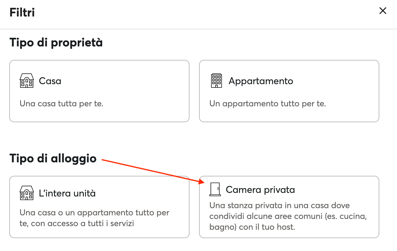 Scambio di ospitalità - Il filtro Camera privata