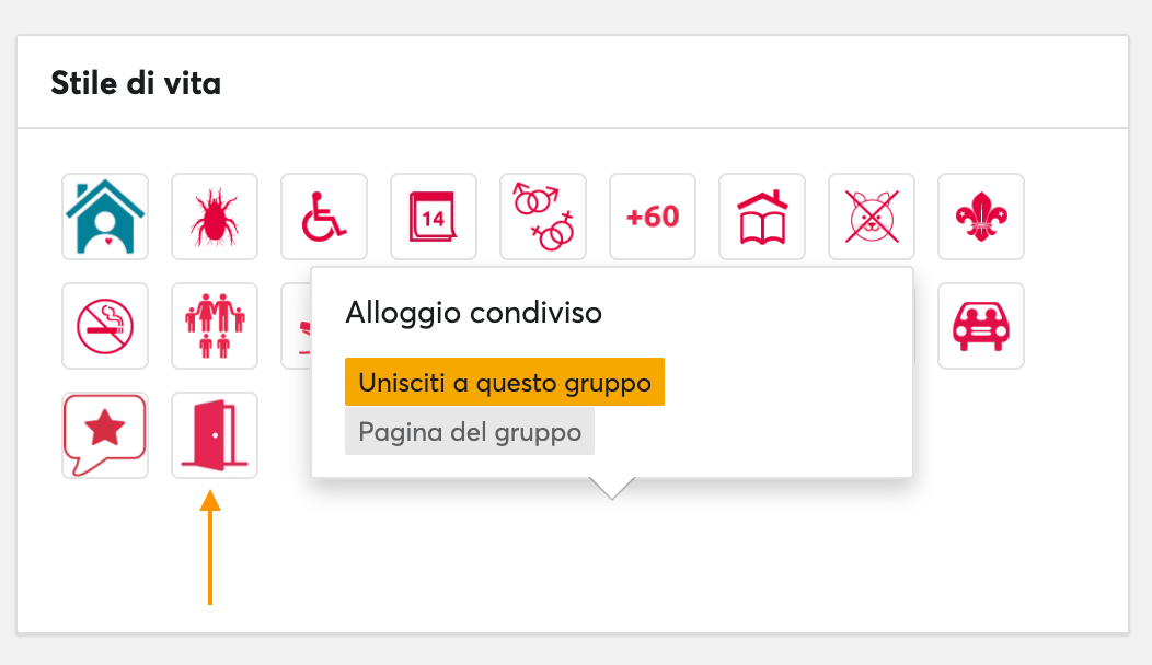 screen gruppo Alloggio condiviso con istruzioni per unirsi al gruppo