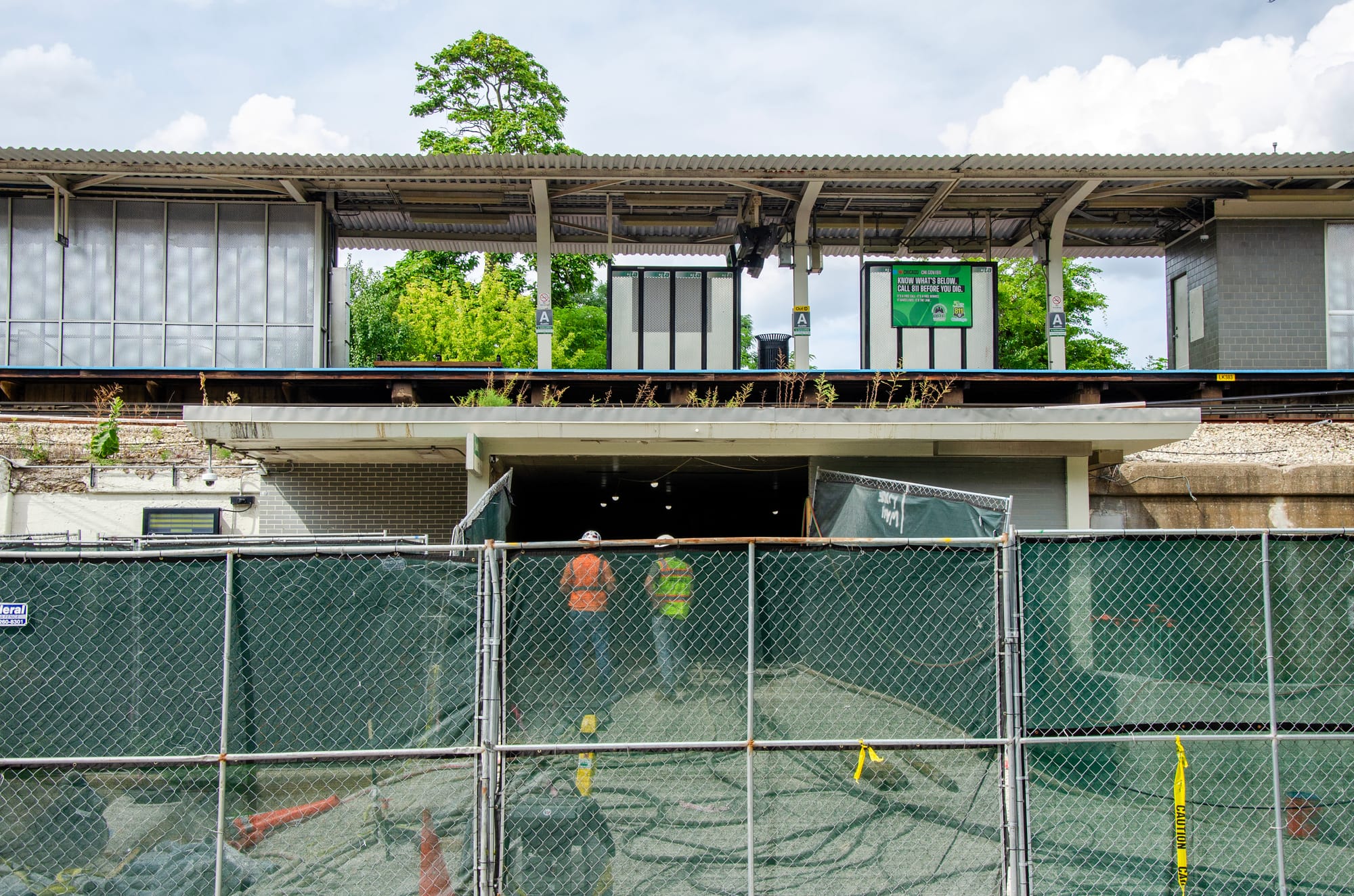 The original entrance to the Austin station is shown fenced off as crews work on updating the station to make it ADA-accessible.