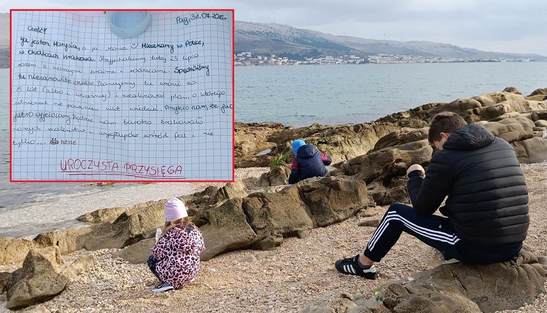Obitelj iz Varaždina na Pagu pronašla poruku u boci - Dvije poljske djevojke napisale su sebi obećanje...