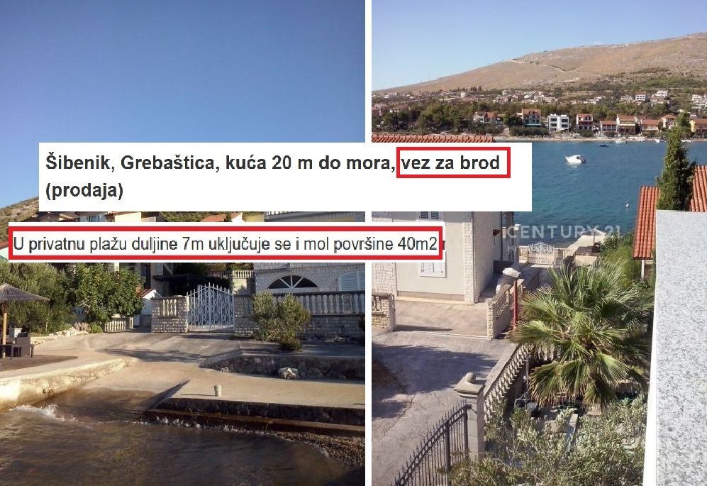 Prodaje kuću u Grebaštici, a uz nju i dodatak: "Privatna plaža" i ilegalni vez za brod