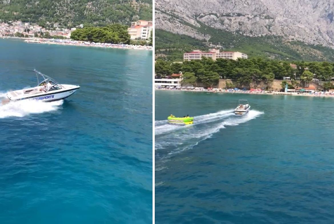 VIDEO Divljanje u Baškoj Vodi: Glisiraju i vuku ljude 10 metara od usidrenig brodova i samo 100 metara od obale!