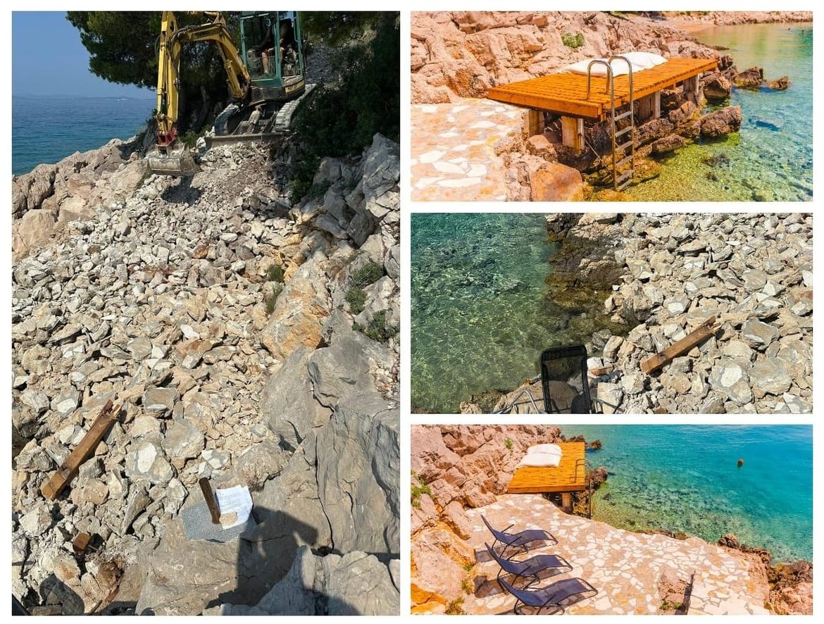 OVO JE REKORD! Općina Pakoštane dan nakon našeg članka srušila ilegalni mul poljske tvrtke koja oglašava "privatnu plažu"