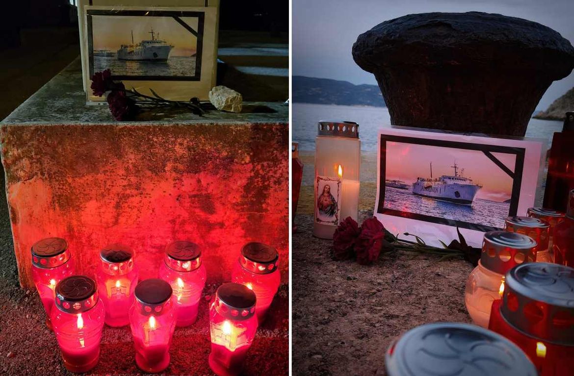 Zaposlenici Jadrolinije i građani na pristaništima spontano pale svijeće uz cvijeće i slike trajekta Lastovo