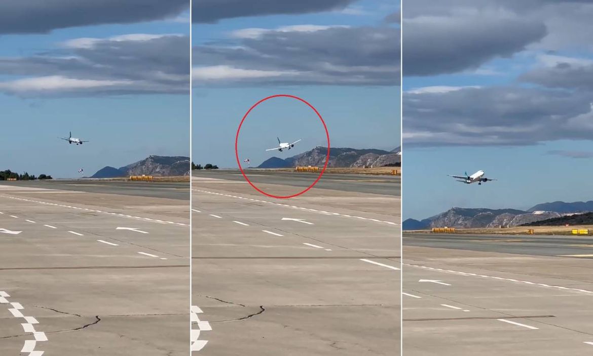 VIDEO Zrakoplov zbog jake bure u zadnji čas odustao od slijetanja na dubrovački aerodrom!