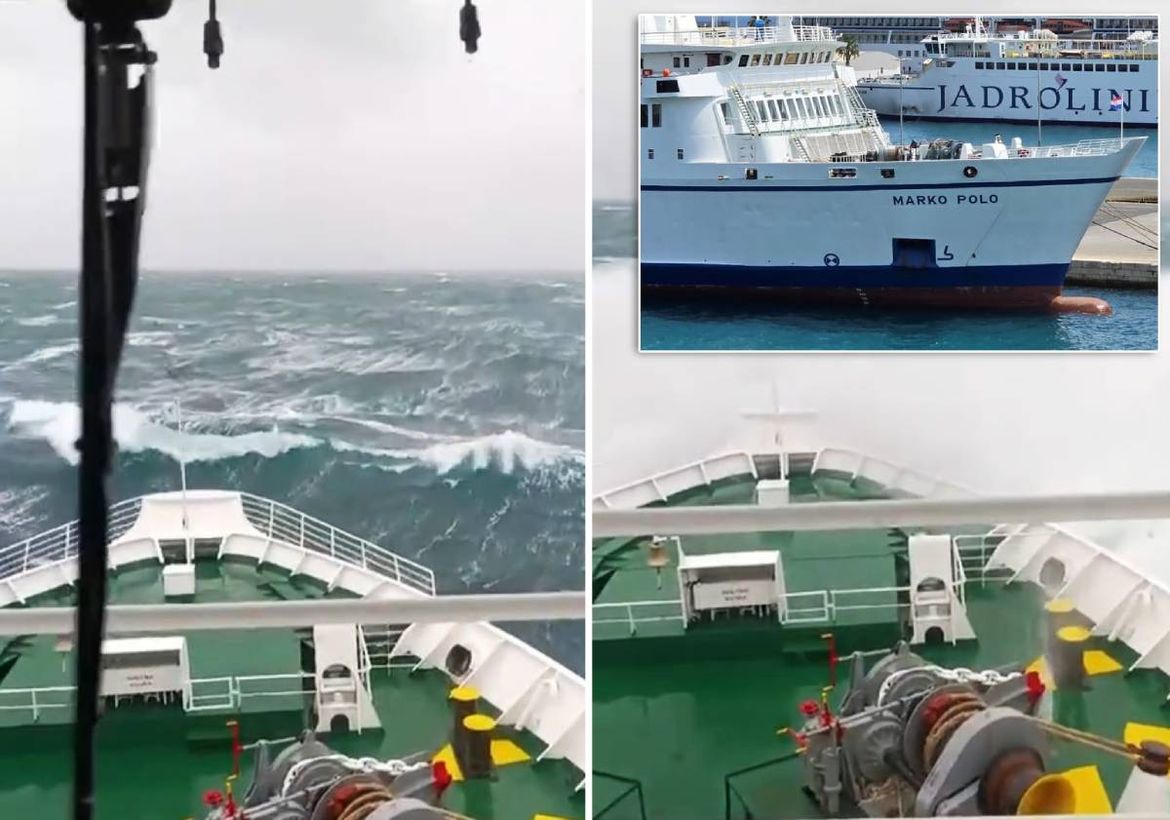VIDEO - KASNIO 6 SATI ALI JE USPJEŠNO STIGAO Pogledajte kako se Jadrolinijin Marko Polo bori sa 6-metarskim valovima ispred Ancone!
