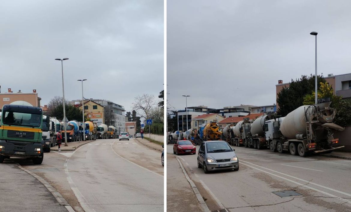 GRAD BETONA Konvoj miješalica za beton snimljen u Zadru