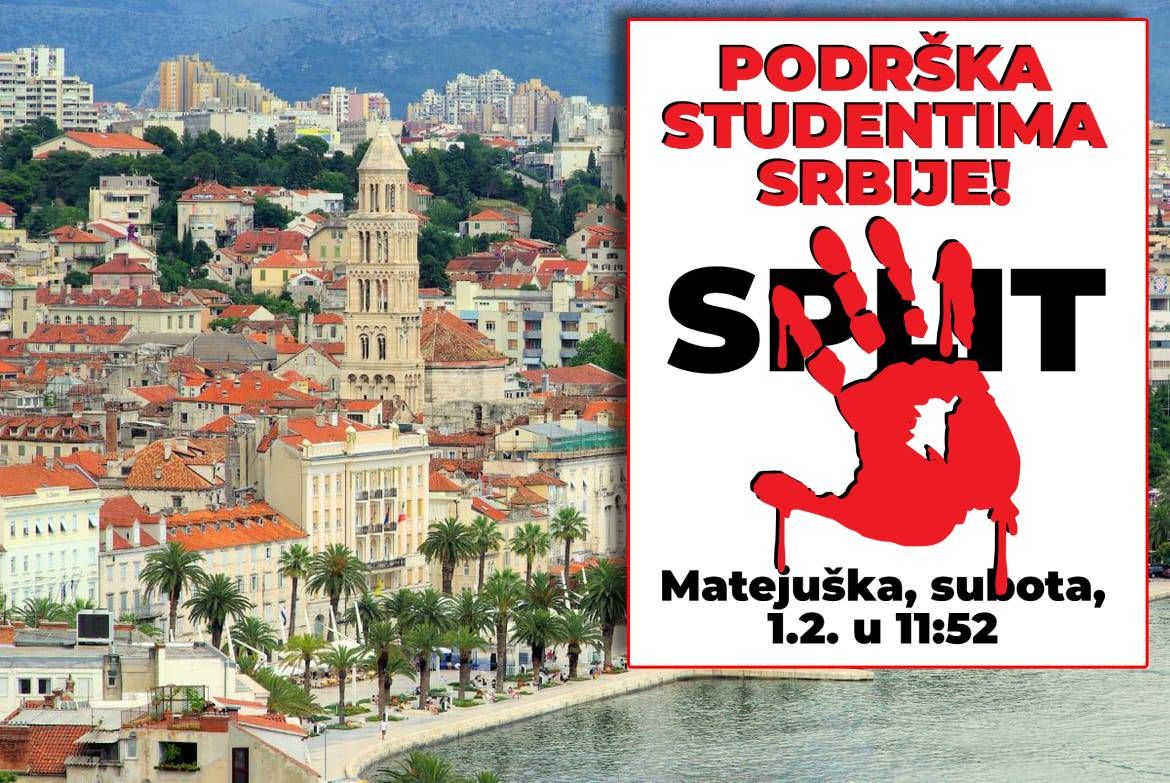 "PRAVEDNO DRUŠTVO NEMA GRANICA!" Hrvatski studenti iz Splita i Zagreba okupljaju se danas u znak podrške srpskim studentima
