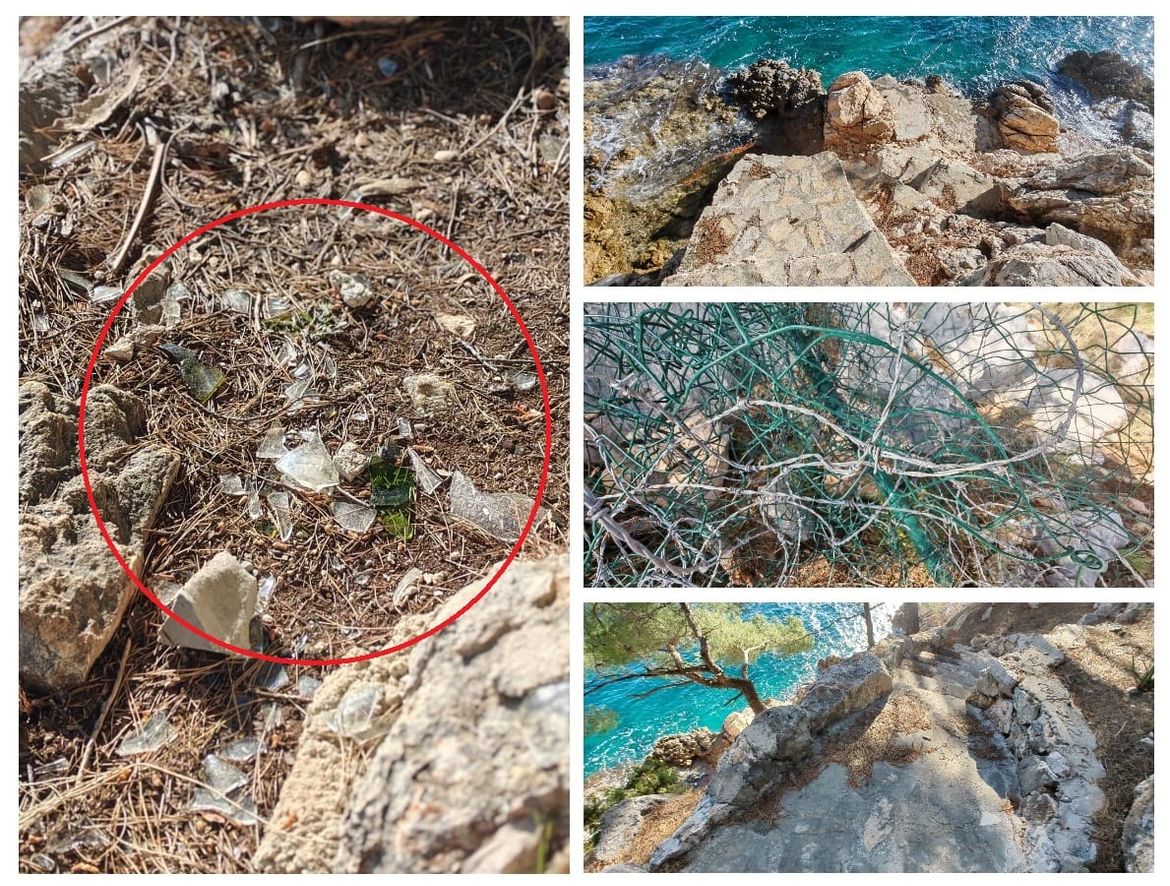 "DJELO POREMEĆENE OSOBE" Netko je u Bolu na Braču uz imanje postavio bodljikavu žicu i porazbijao staklo sve do mora