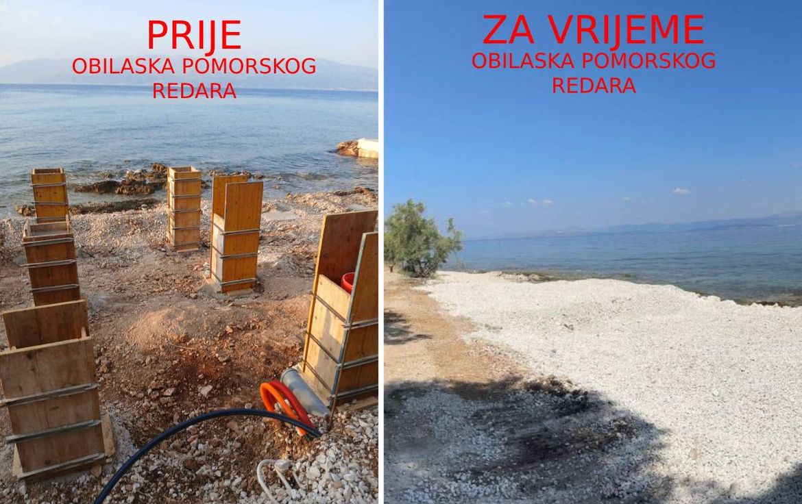 Nakon našeg upita, betonski stupovi na plaži odjednom zatrpani šljunkom - Općina Sutivan: "Nismo zatekli izvođenje radova, provjerit ćemo nelegalno betoniranje!"