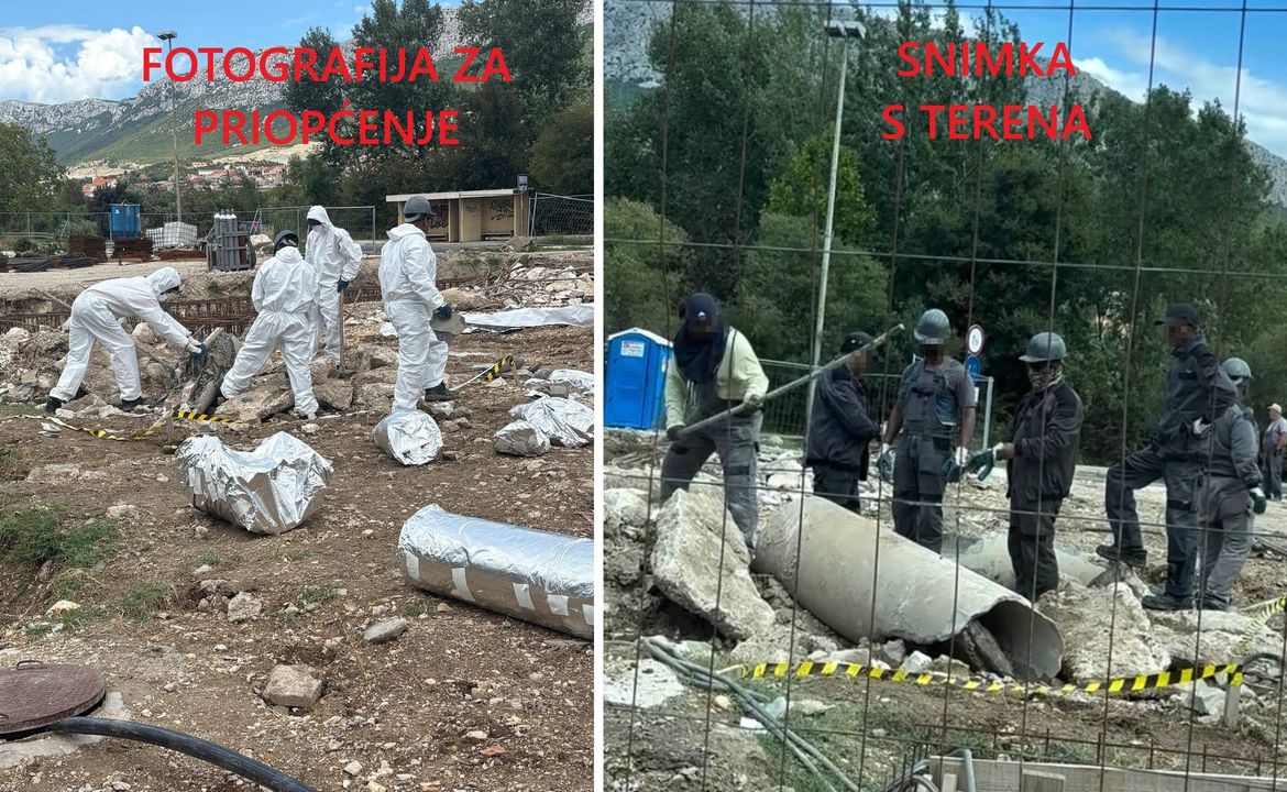 Debeljak priopćio kako su radnici u postupanju s azbestom zaštićeni, a onda smo dobili snimku gdje bez ikakve zaštite lome azbestne cijevi: "Dogodio se propust"
