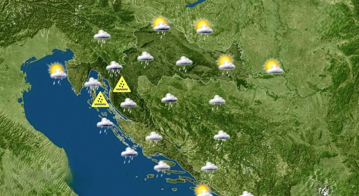 I dalje južina uz povremenu kišu, ponegdje i obilniju