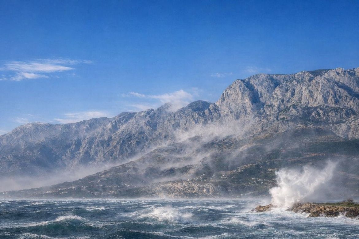BURA POD BIOKOVOM Većinom topliji utorak uz mjestimične oborine, pa djelomično razvedravanje