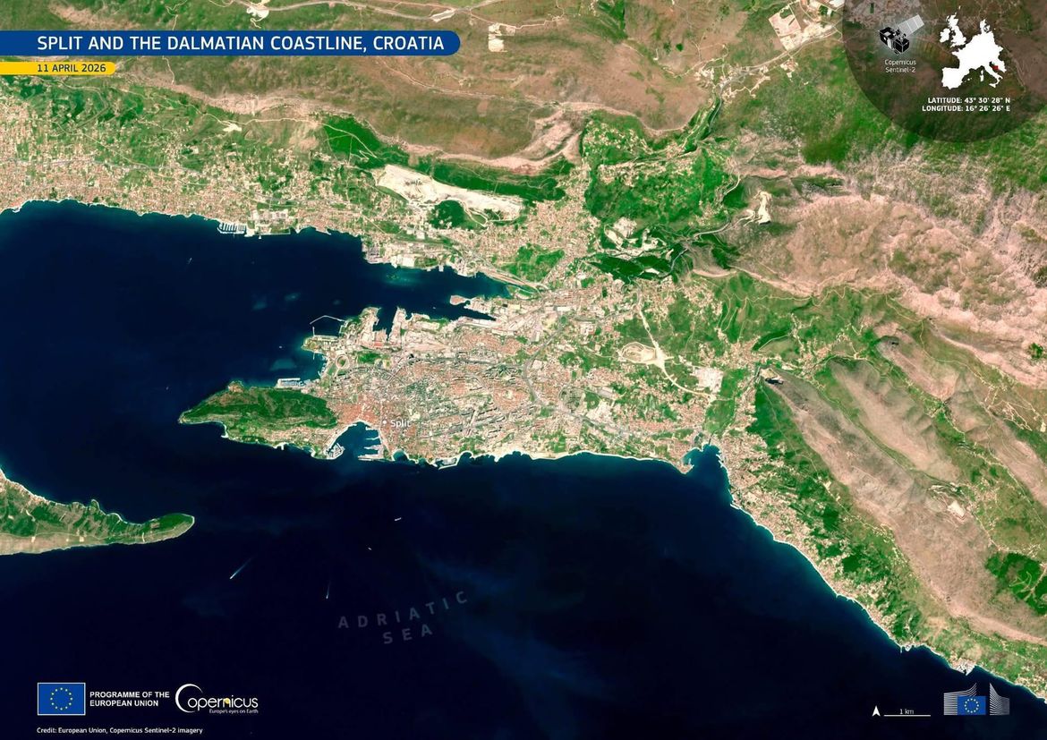SPLIT JE SLIKA DANA EUROPSKOG SATELITA: "Oskudna vegetacija i širenje obalnih urbanih područja!"