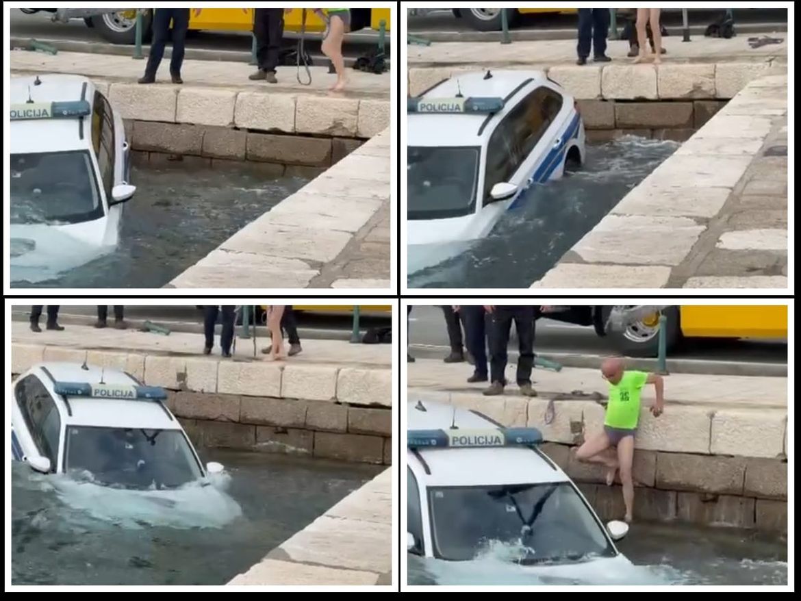 VIDEO Policijski auto u Senju završio u moru: "Skočio do bankomata kad ono..."