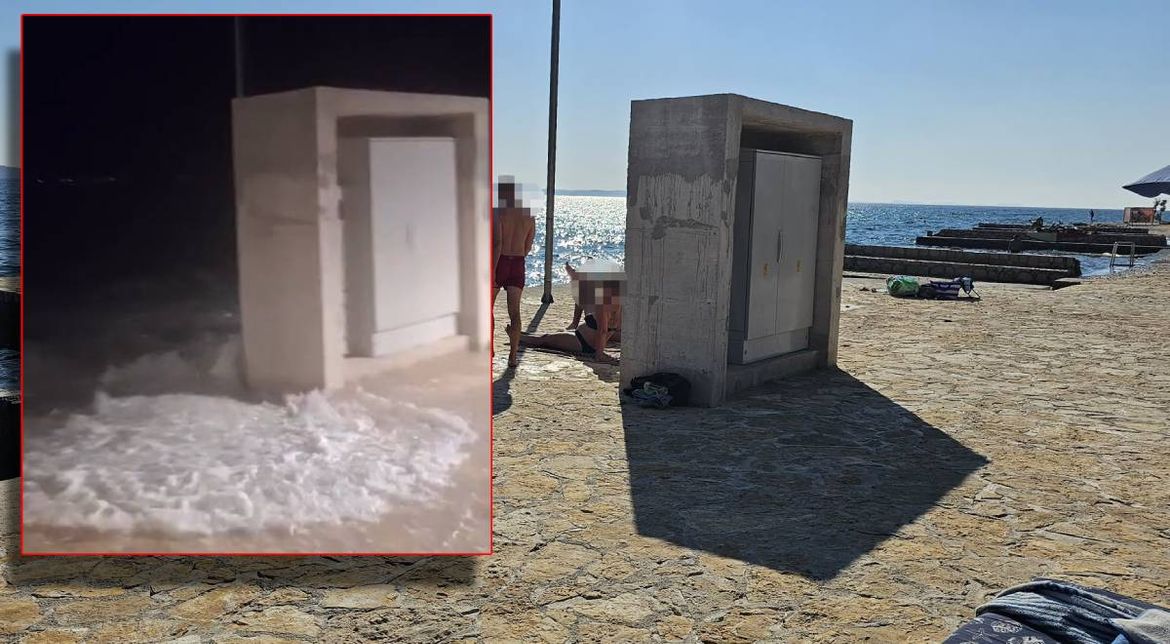 OPASNOST NA ZADARSKOJ PLAŽI: "Danju se ovdje kupaju djeca!" - Valovi zapljuskuju strujni ormar u Diklu, građani u strahu – „Zar se čeka tragedija?“