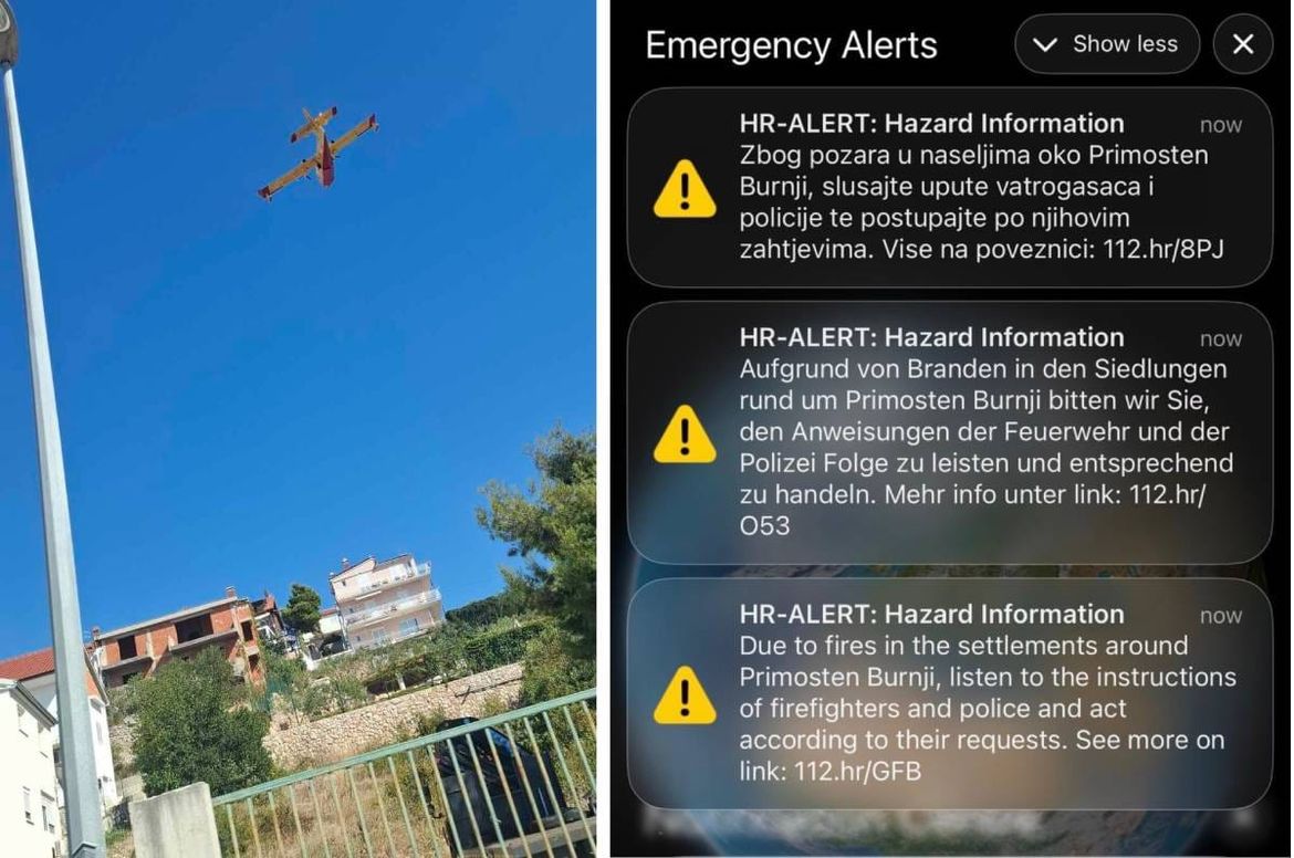 Kuće u Primoštenu obranjene u zadnji čas, zračne snage se povlače, a građanima stigao hitan SMS na tri jezika!