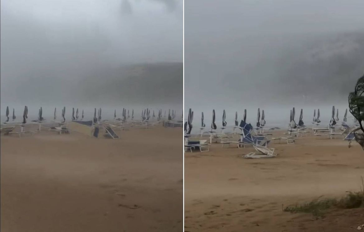 VIDEO Snažno nevrijeme u Rabu počupalo prazne ležaljke, poslagane po plaži - Pogledajte snimku!