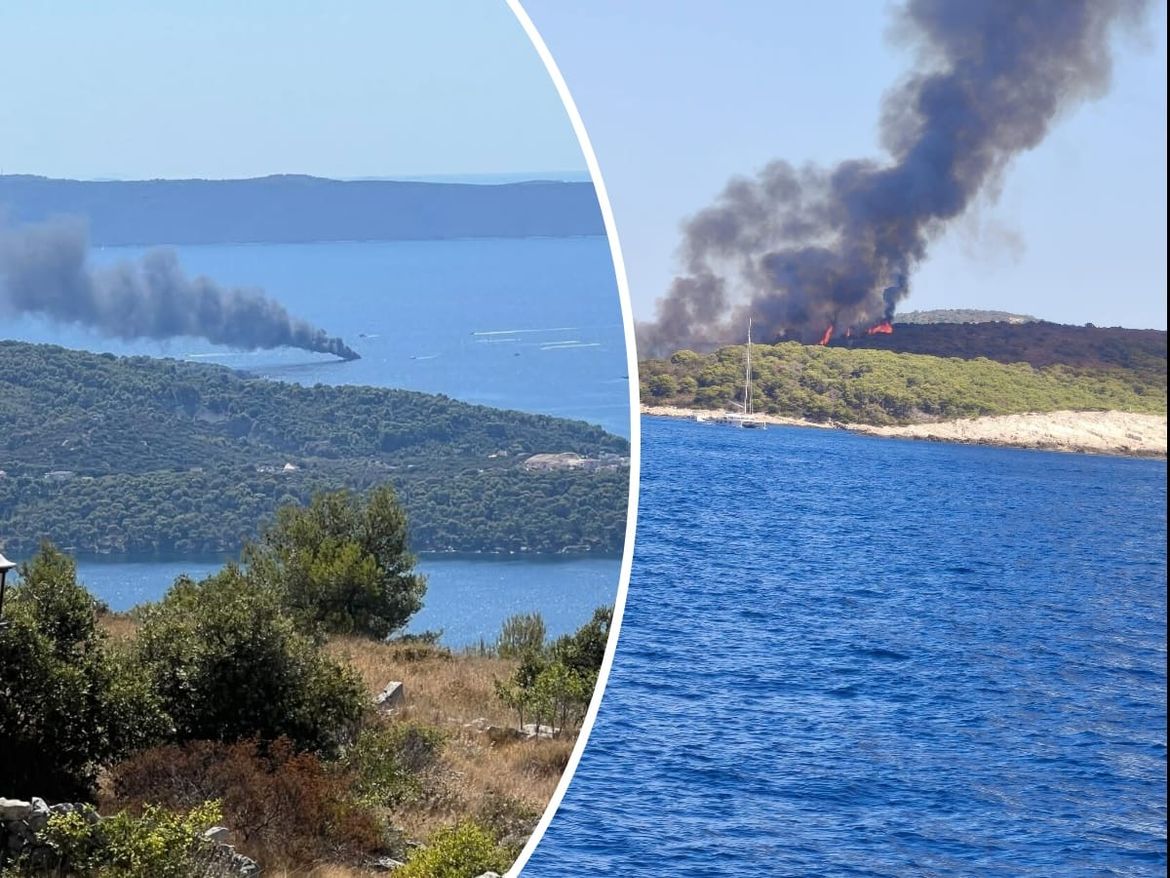 POŽARI U DALMACIJI Gori na Paklinskim otocima, kod Čiova planuo brod! Gust dim širi se prema Kaštelima