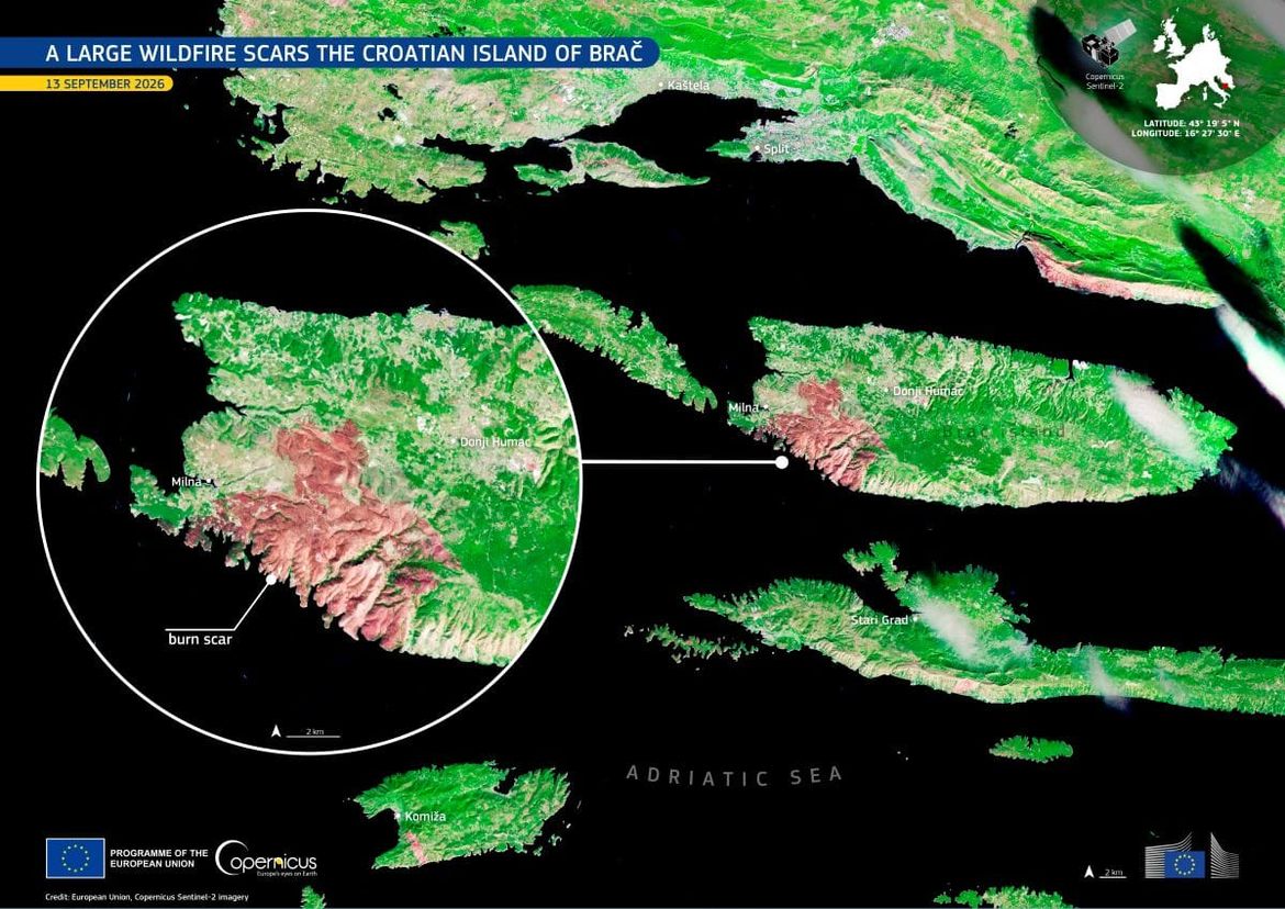 OGROMAN OŽILJAK Satelitske snimke otkrivaju razmjere goleme štete na Braču