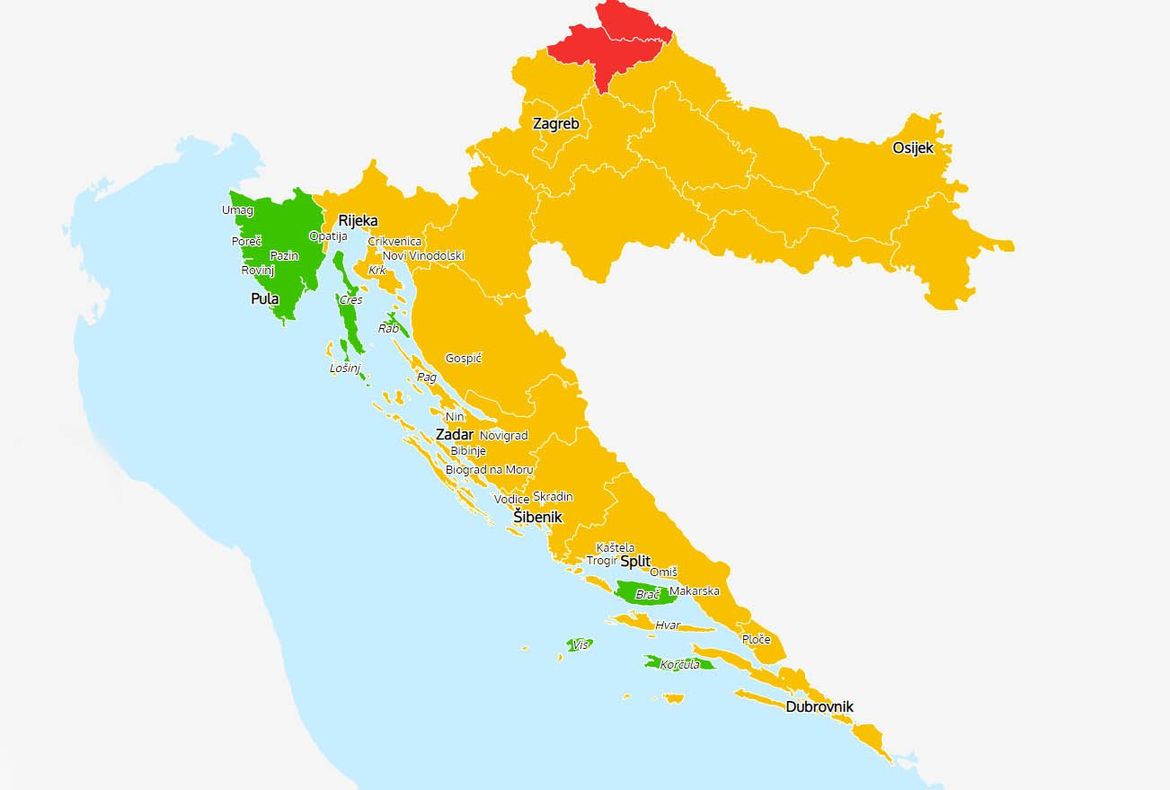 OVO JE COVID KARTA HRVATSKE Zeleno su najsigurnije zone!