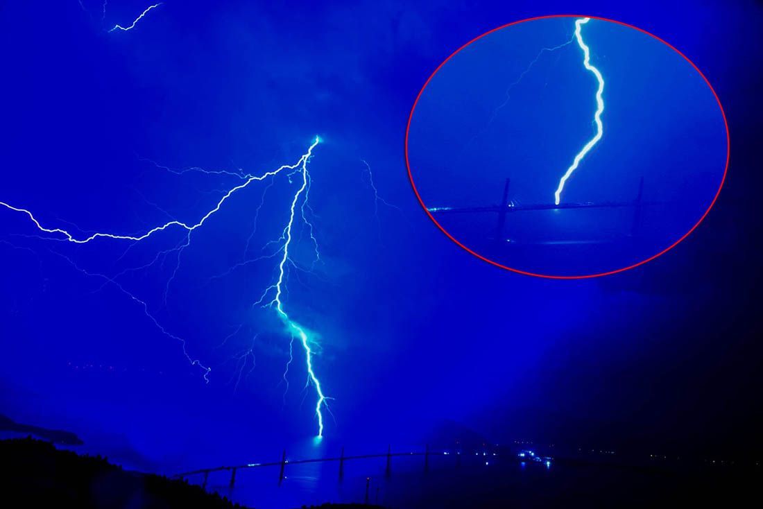 FOTO Pogledajte spektakularne prizore munja iznad Pelješkog mosta