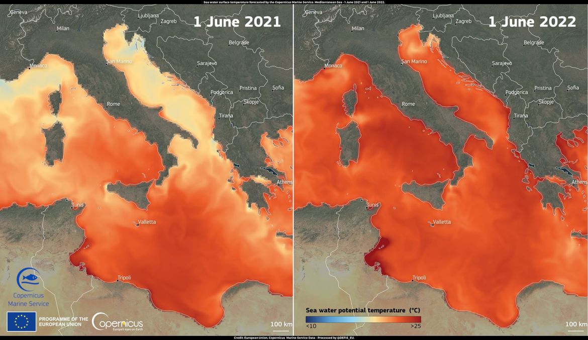 Satelitske snimke toplinskih valova s vrijednostima neuobičajeno visokim za ovo doba godine