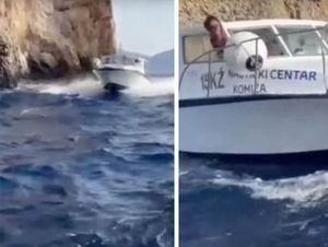 VIDEO Živčani zaposlenik se ispred Modre špilje gliserom zaletio na goste i urlao: "Kretenu jedan, biži kući!"