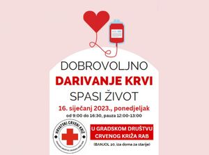 U ponedjeljak akcija dobrovoljnog darivanja krvi na Rabu