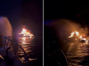 VIDEO Sedam brodolomaca spašeno s motorne brodice u požaru kod Sv. Petra na moru