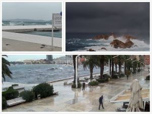 OLUJNO JUGO DILJEM JADRANA Razbija rive i lomi stabla u Rijeci i Zadru, u Splitu zviždi između zgrada, poplavljena riva u Dubrovniku!