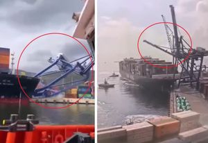DOMINO EFEKT Kontejnerski brod pobacao dizalice u luci!