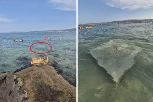 U plićak nasred plaže u Kaštelima dovukli teški betonski blok, kako bi vezali brod/jahtu? "Pogledajte ovo - djeca se tu kupaju, ljudi će se ozlijediti!"