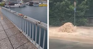 NA MOSTU OTPAO DIO OGRADE Zadar uslijed obilne kiše dobio novu atrakciju: "Fontana della Melada"