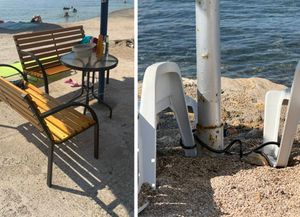BEZOBRAZLUK NA PLAŽI U TURNJU: Lancima vezuju ležaljke, stolove pa čak i klupe! „Betoniraju suncobrane i tjeraju druge ljude“