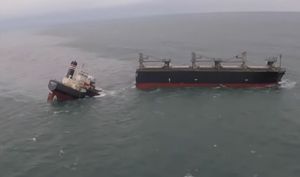 Raspolovio se brod za transport drva na sidrištu u Japanu