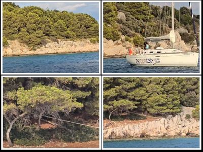 OTOK TIJAT U uvali Tijašnica češka jedrilica vezana za stablo - Neoznačen konop preko pola uvale opasnost je za druga plovila!