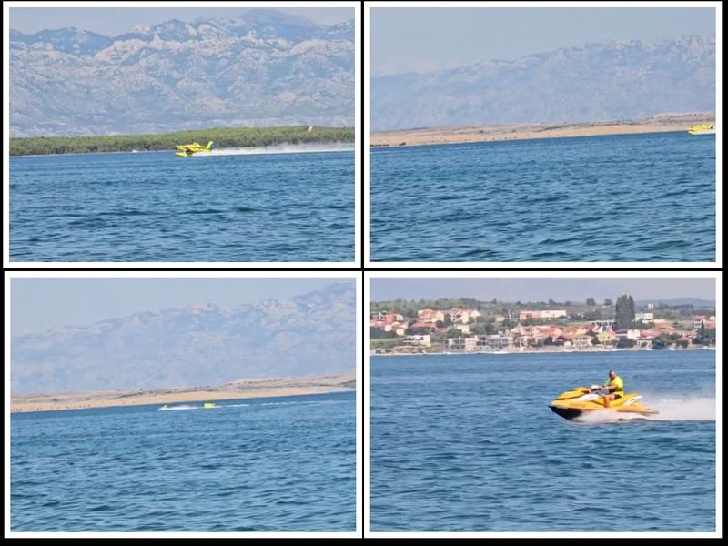 IDIOTIZAM Ovako usred požara koji hara zadarskom okolicom ovaj tip jet skijem kanaderima ne dopušta gasiti!