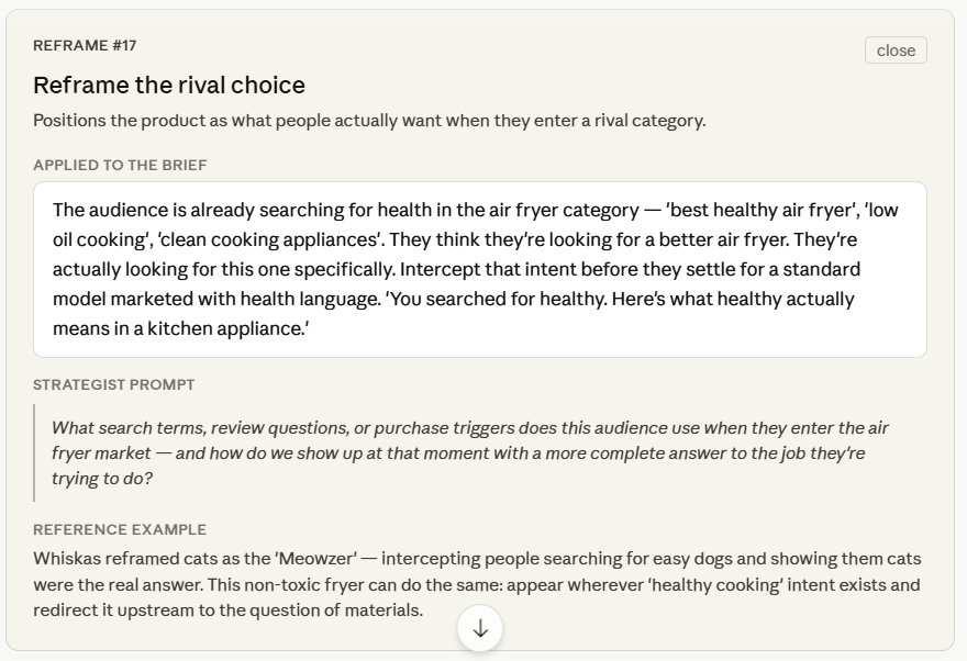 Reframe #17 — The Rival Choice Intercept people searching for a healthy air fryer — they mean this one, they just don't know it yet