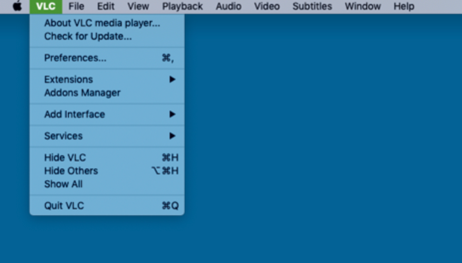 preferências no vlc mac