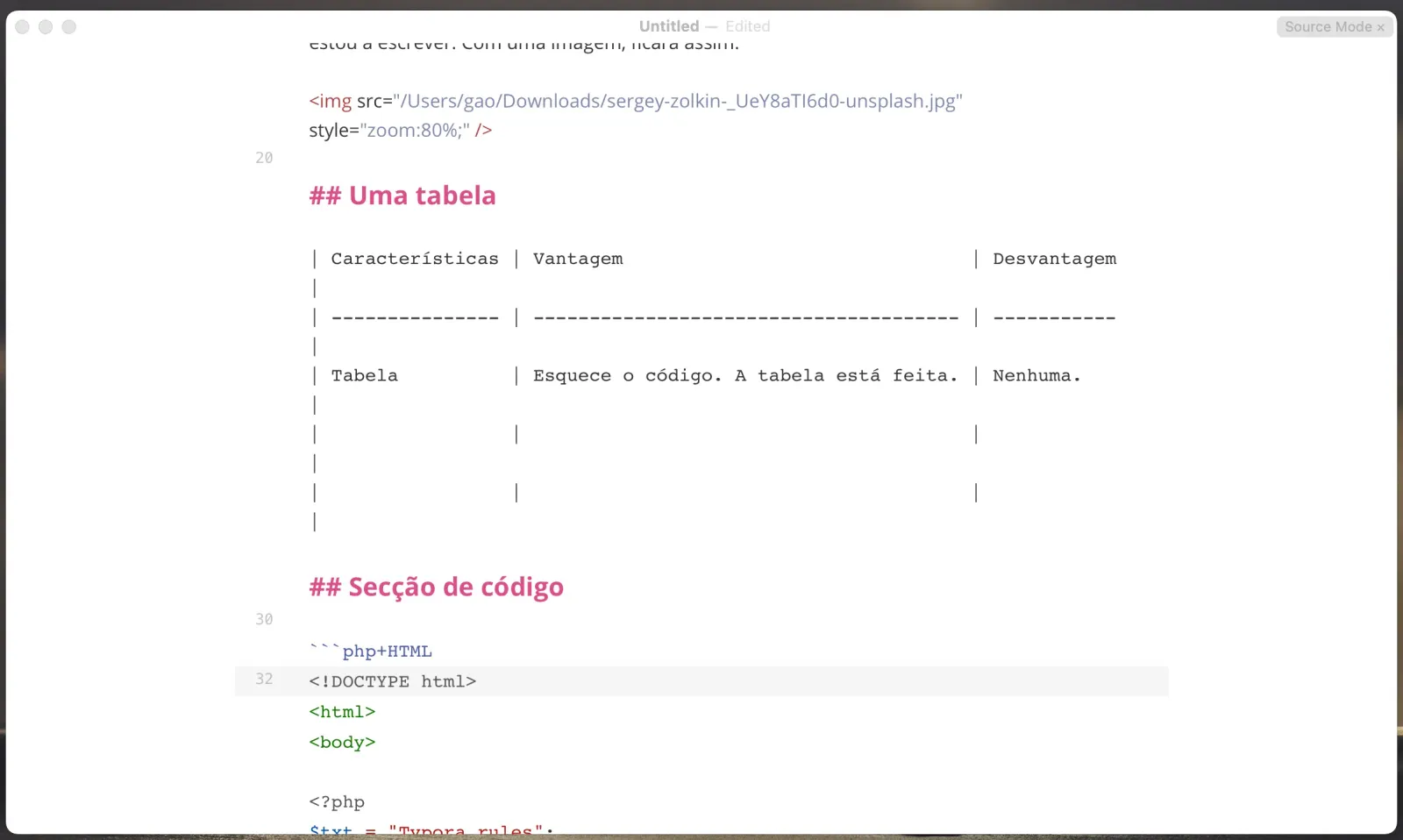 Typora em modo Source