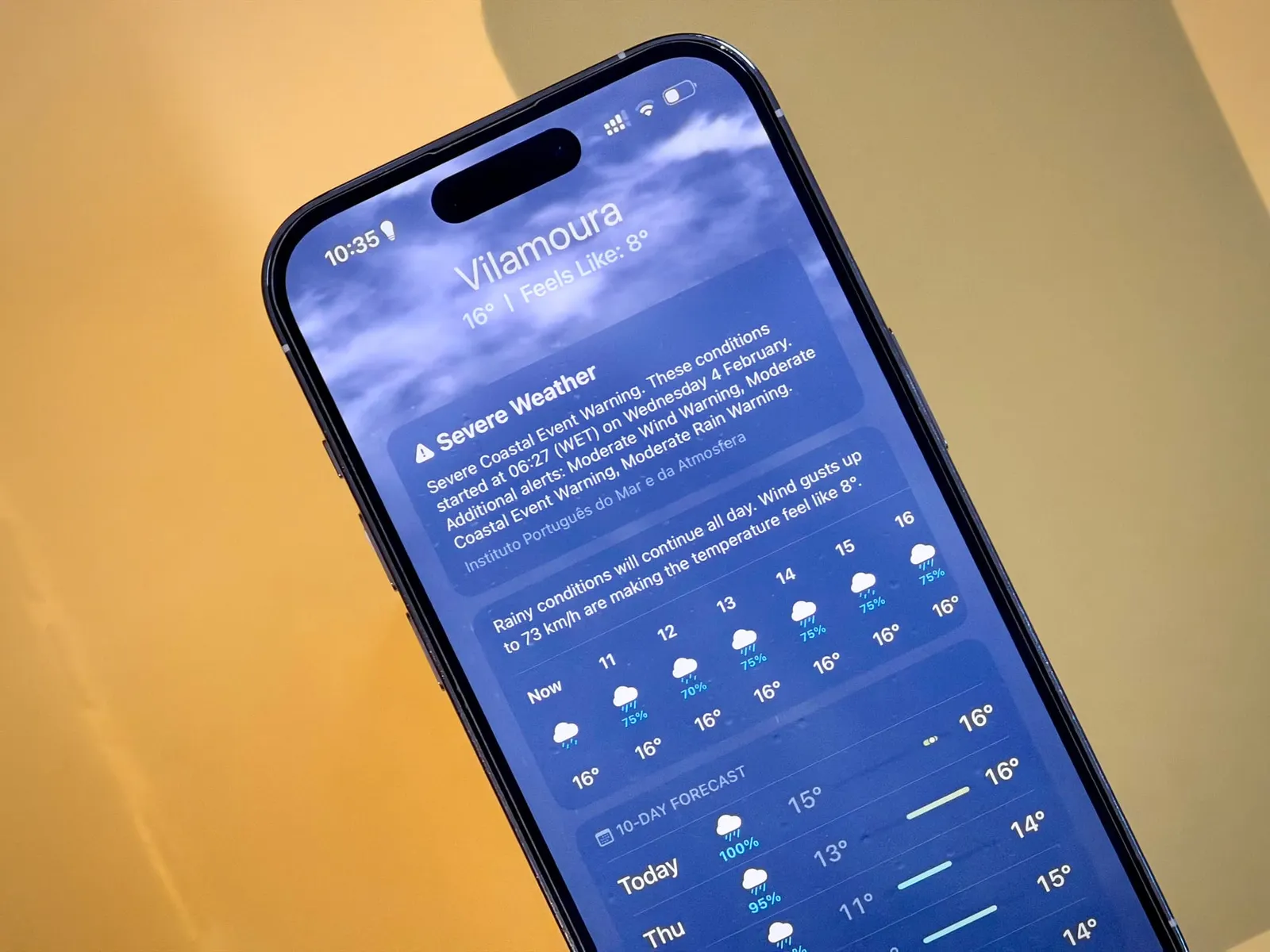 O que significa a percentagem de chuva na aplicação da Meteorologia?