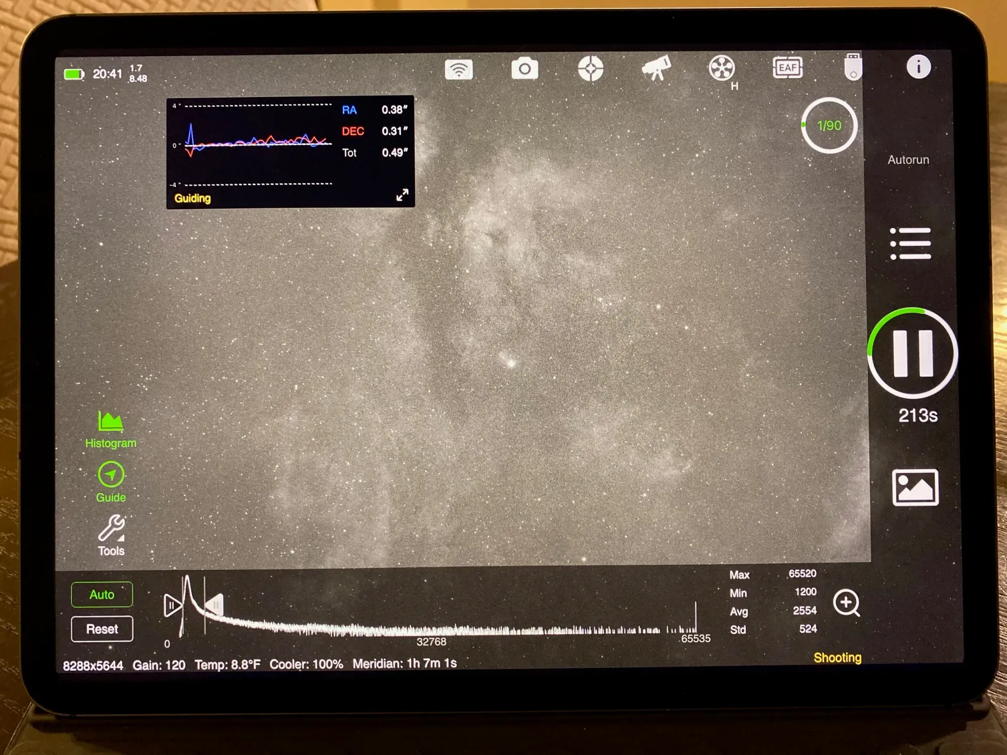  Here’s my iPad, connected up to the air, imaging a sequence from the comfort of my home. 