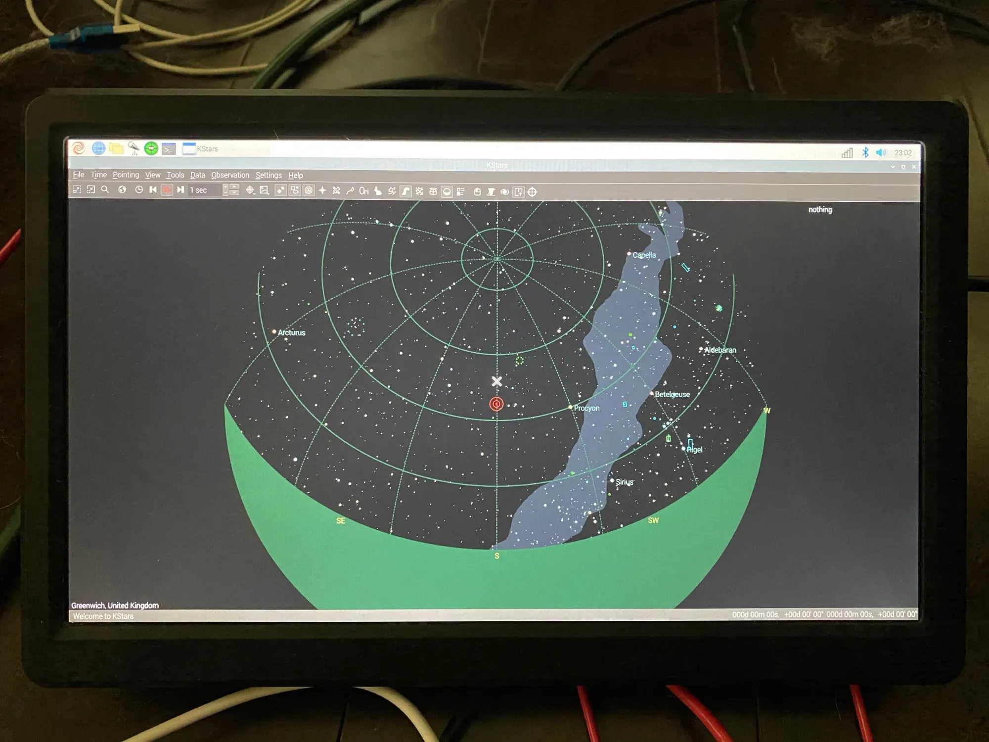  First boot! Right into your astro imaging program KStars/EKOS. You don’t need this now, so you can close it by clicking the X in the upper right hand corner of the program window. 