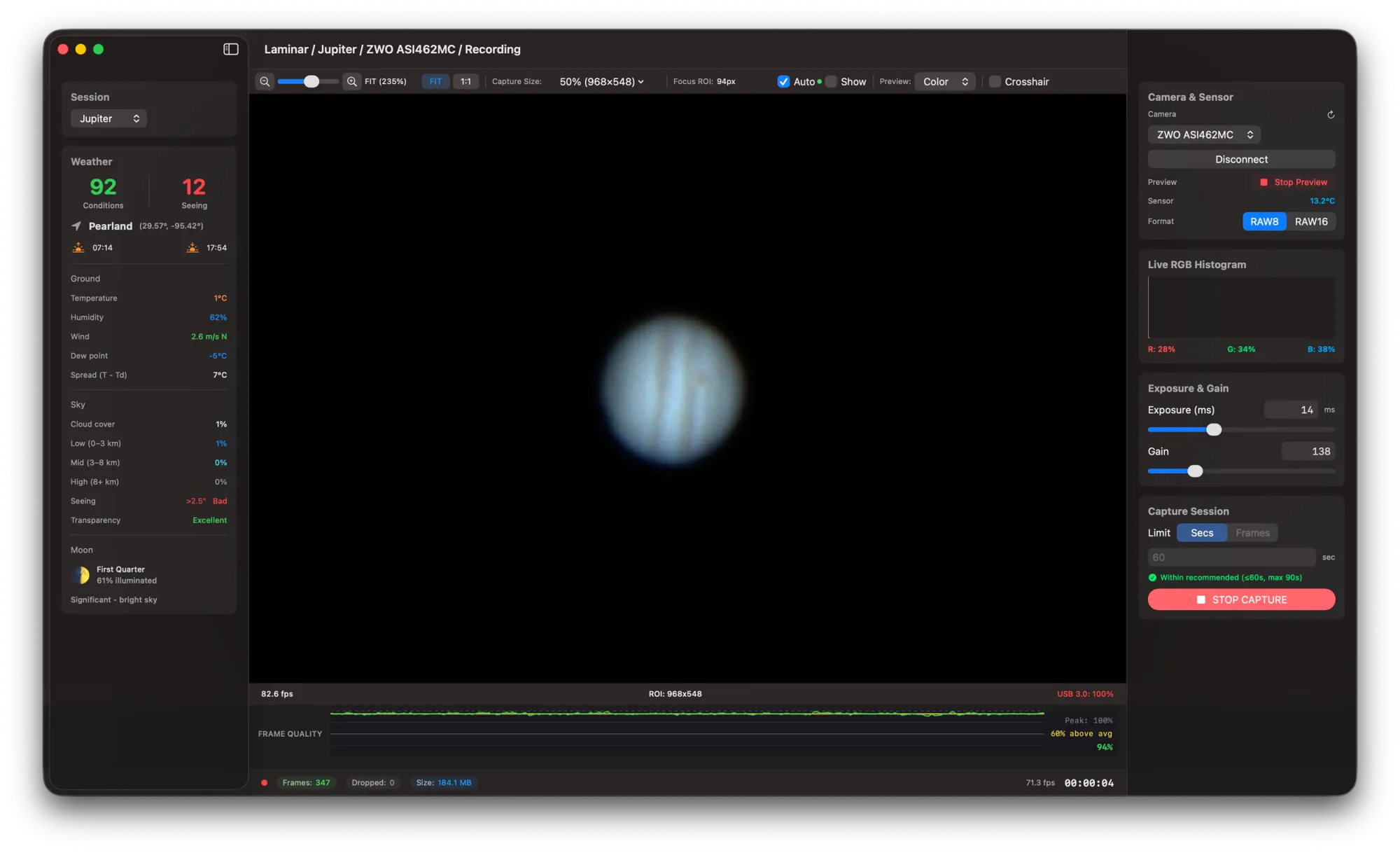 Laminar planetary imaging software for macOS