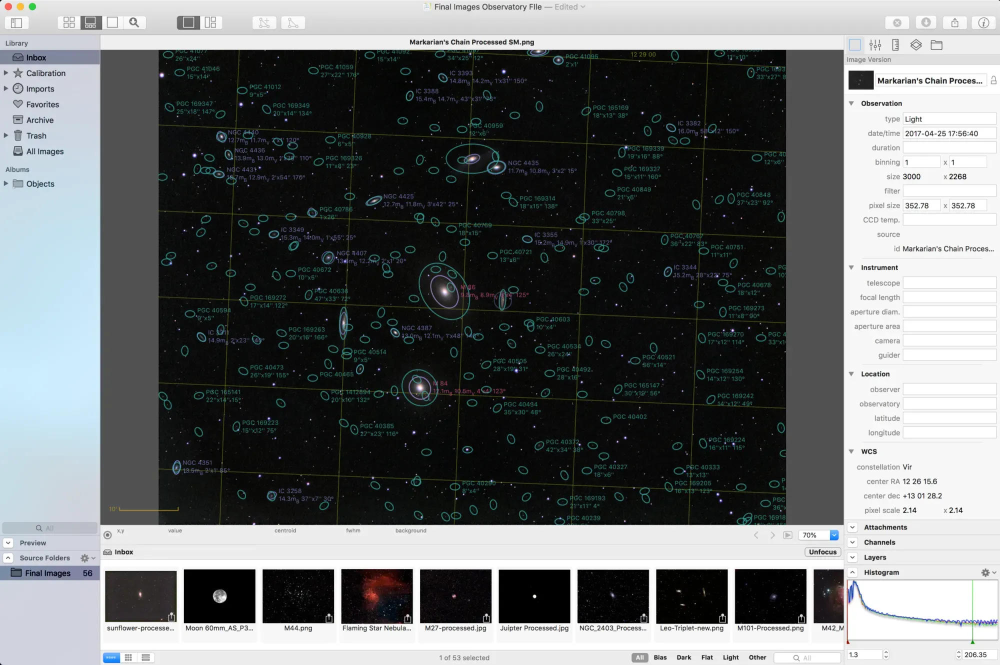  Markarian's Chain has an enormous amount of galaxies hidden deeper into the image that are only revealed after plate solving. 